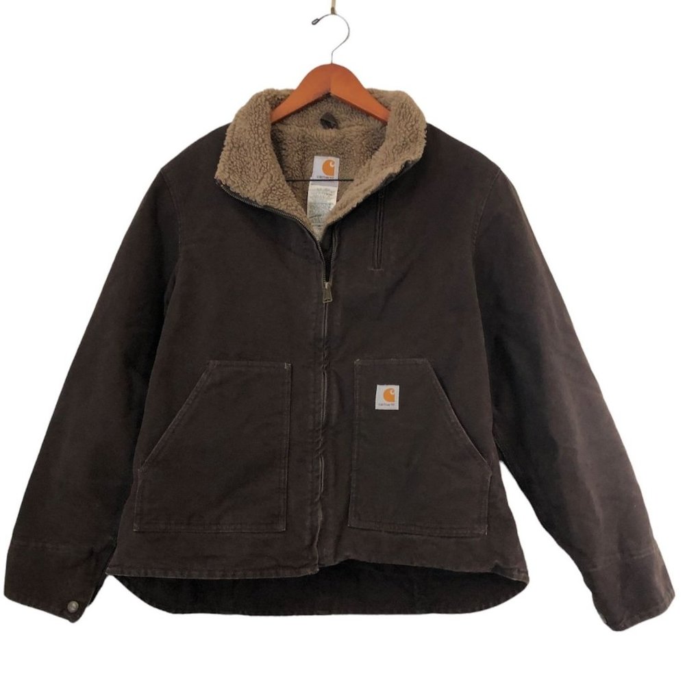 Rare Vintage Carhartt Women's Canvas Jacket Sherpa Lined Sz L
